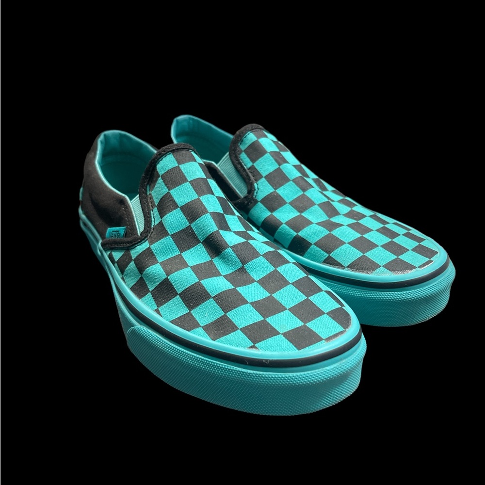 Vans, slip on, teal/black checkered